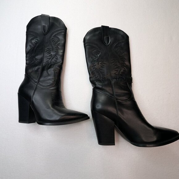 ISNOM Cowgirl Embroidered, Pointed Toe, Chunky Heel Boots Size 7 - Picture 3 of 14